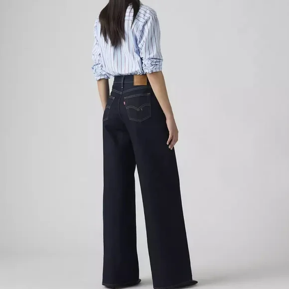 Levi's Dark Wash Indigo Wide Leg High-rise Zip Premium Jeans Size 29 - Picture 2 of 13